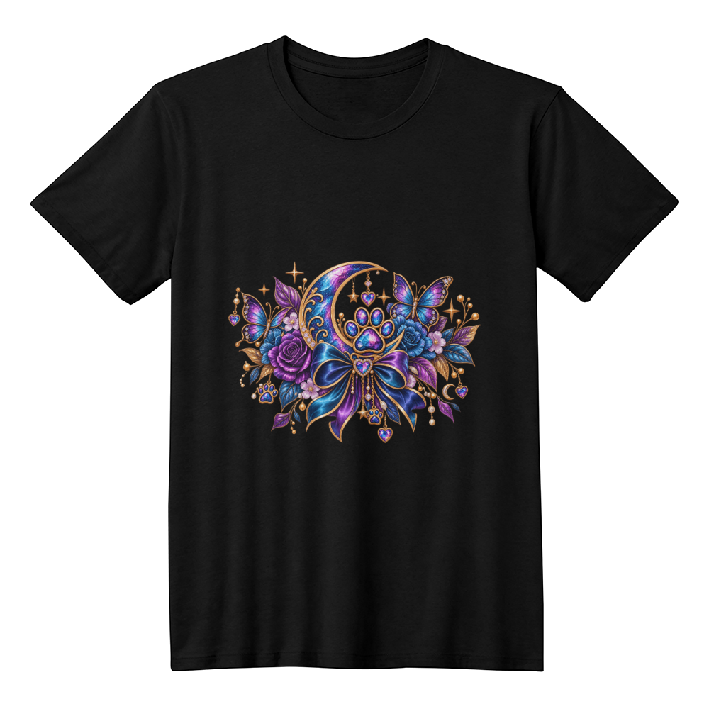 Celestial Jeweled Moon Paw Print Butterfly Graphic Tee