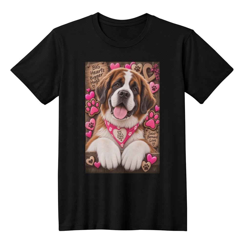 Saint Bernard Pink Hearts Paw Print Shirt | Saint Bernard Mom Graphic Tee
