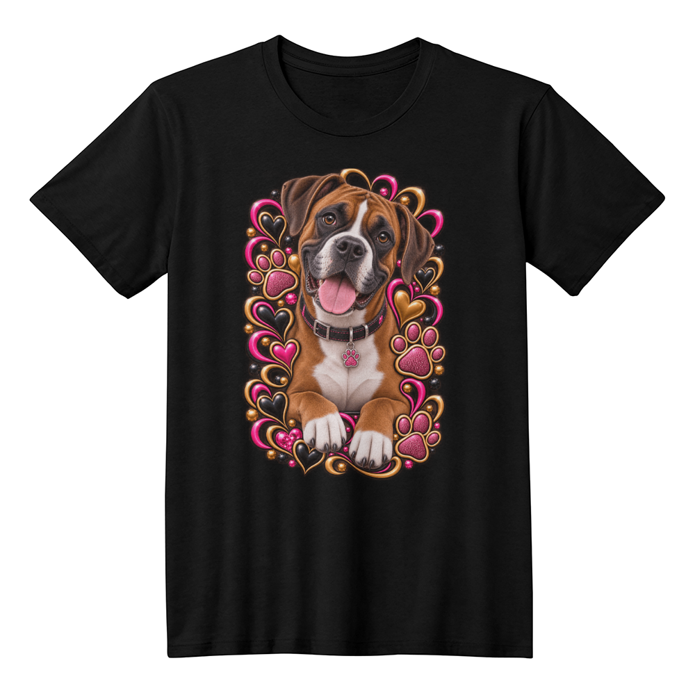 Boxer Pink Paw Print Heart Shirt | Boxer Mom Graphic Tee