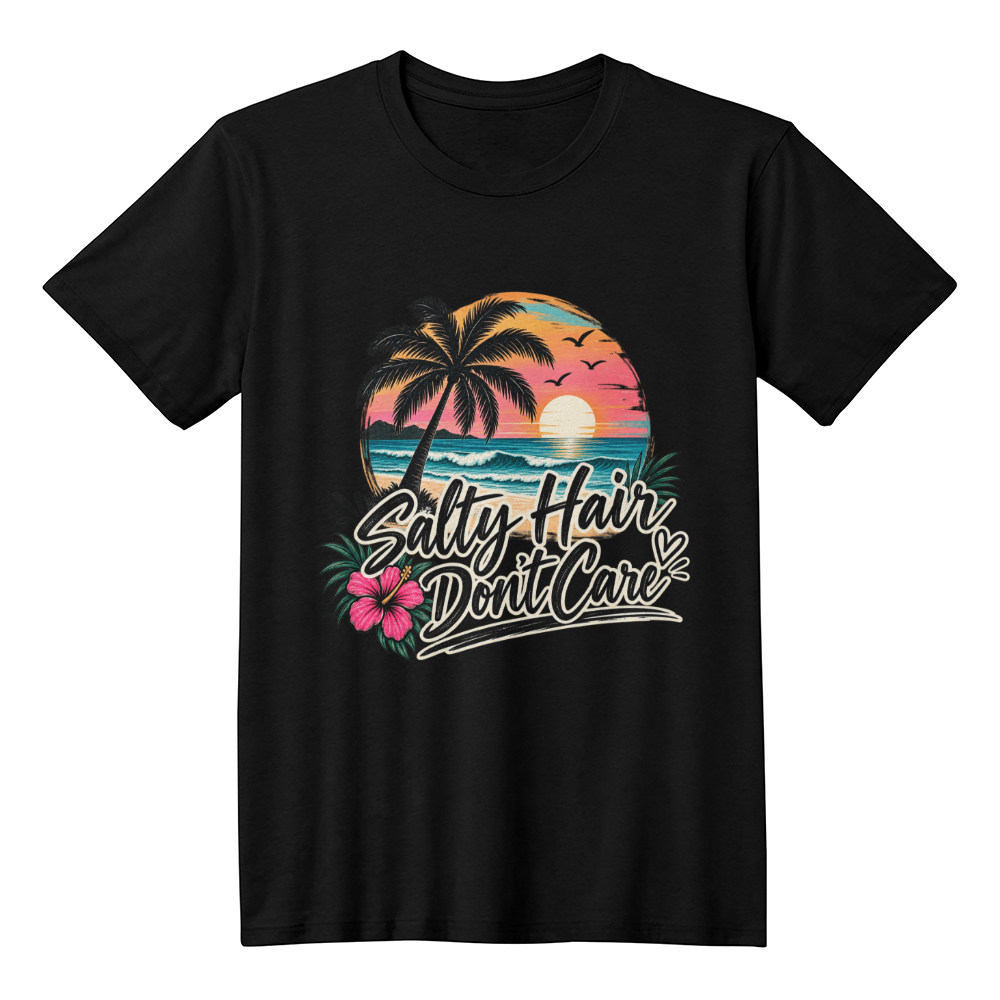 Salty Hair Don't Care Beach Sunset Graphic Tee