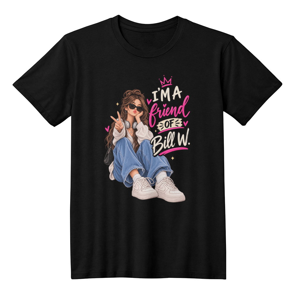I'm a Friend of Bill W. T-Shirt, Trendy Illustrated Recovery Shirt, Sobriety Support Tee for Women