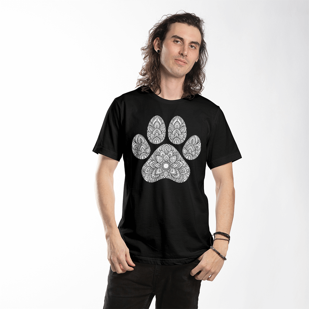 Mandala Paw Print T-Shirt, Boho Dog Lover Shirt, Intricate Henna Style Dog Mom Tee, Zen Pet Owner Gift