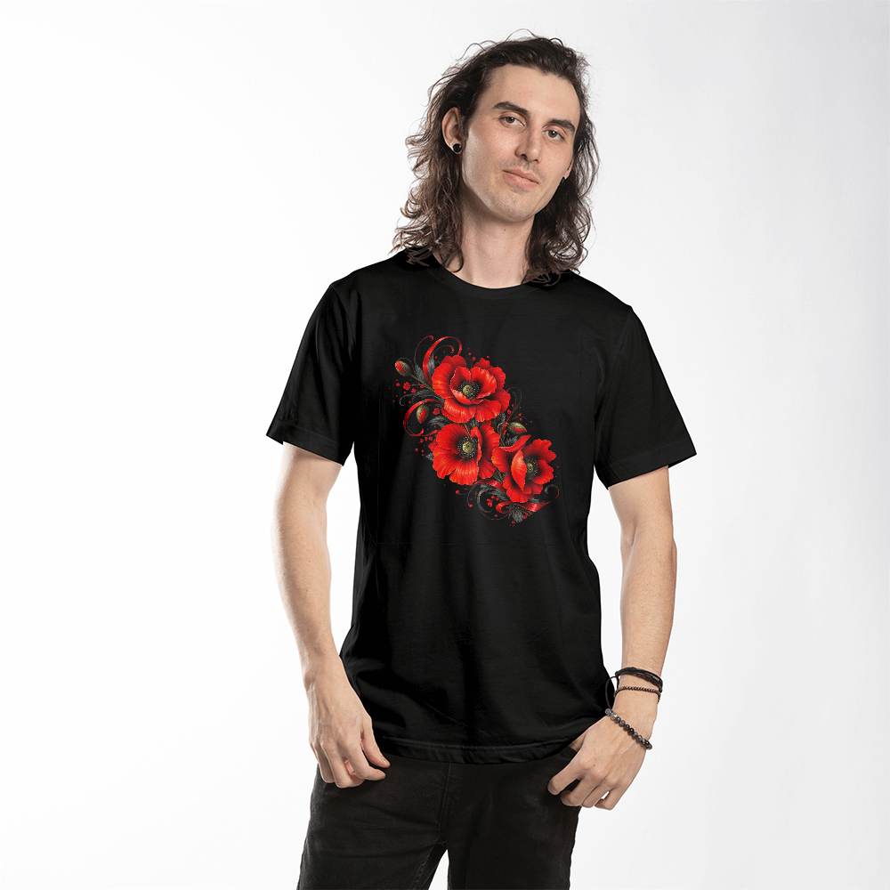 Red Poppy Floral Bouquet Graphic Tee