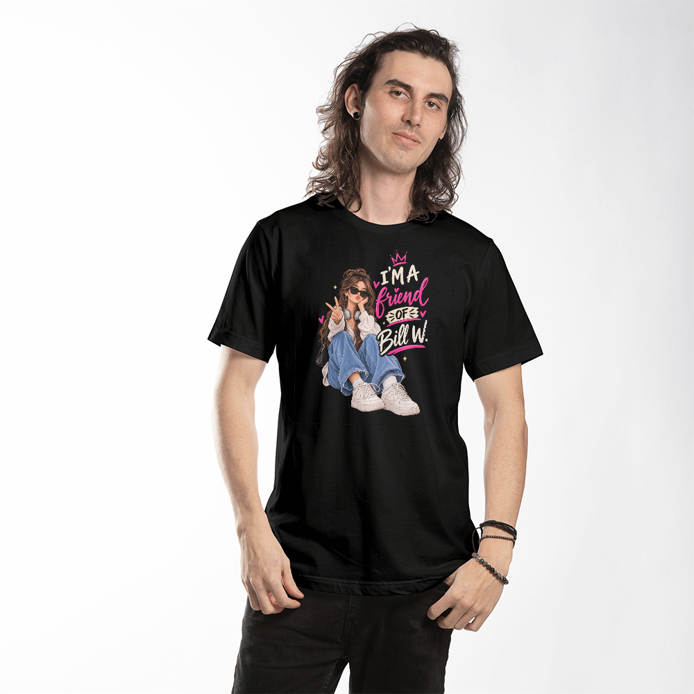 I'm a Friend of Bill W. T-Shirt, Trendy Illustrated Recovery Shirt, Sobriety Support Tee for Women