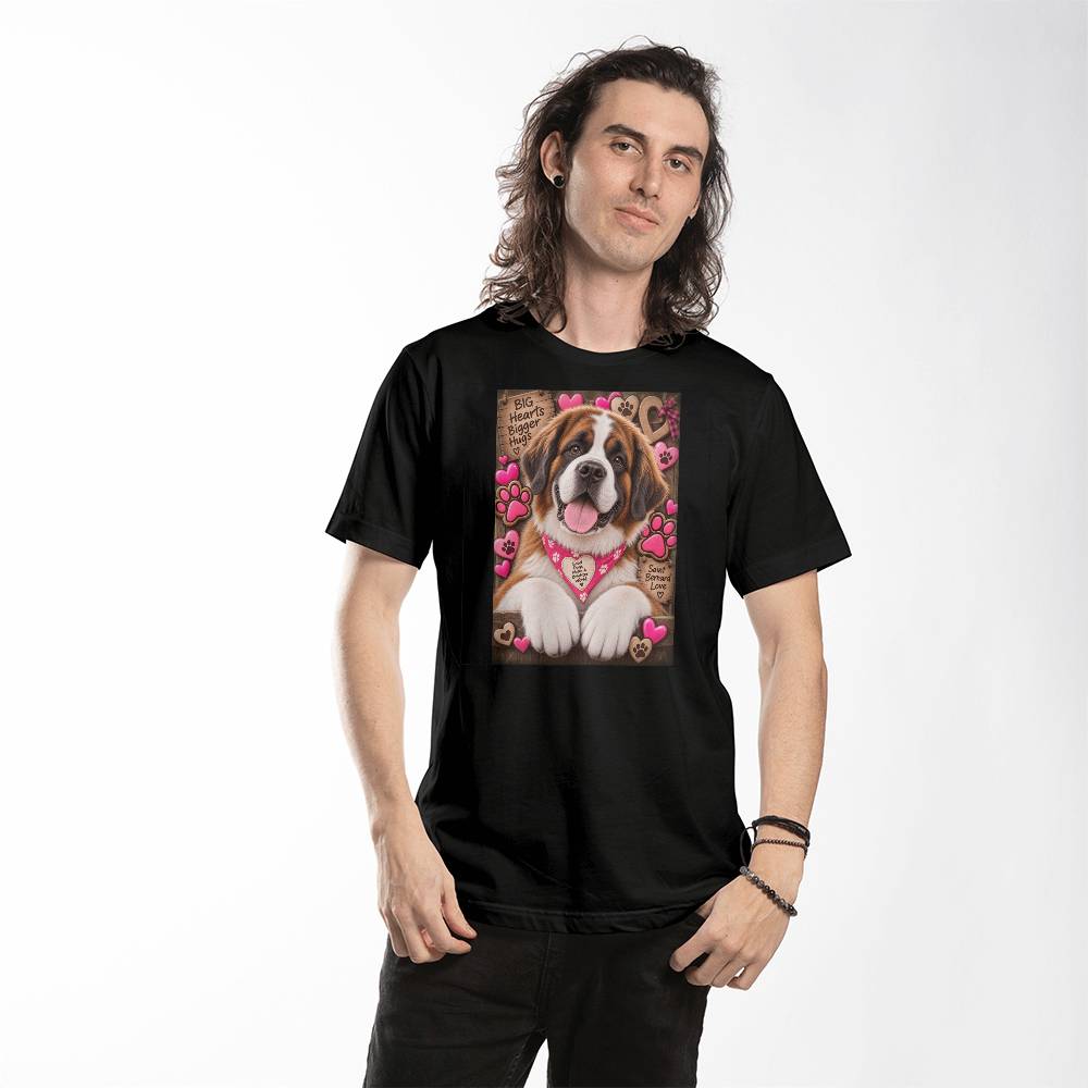Saint Bernard Pink Hearts Paw Print Shirt | Saint Bernard Mom Graphic Tee