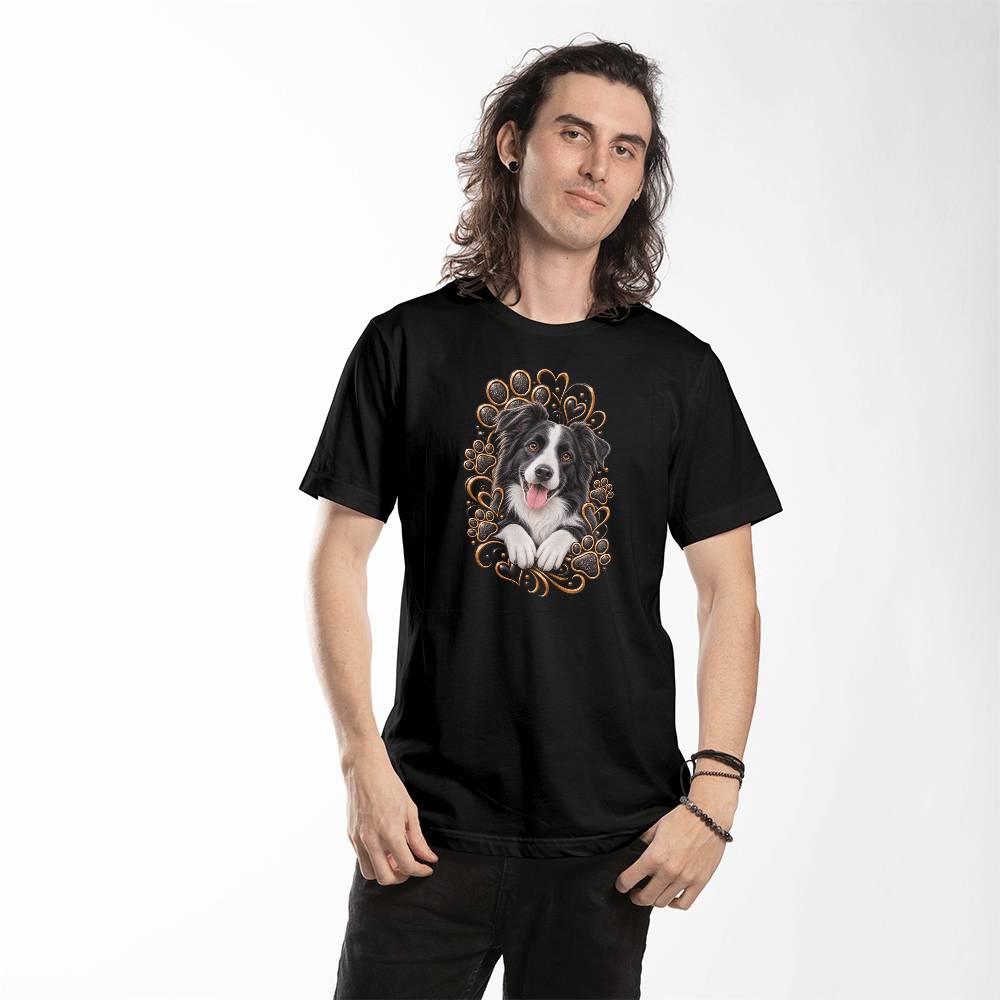 Border Collie Black & Gold Paw Print Heart Shirt | Border Collie Mom Graphic Tee