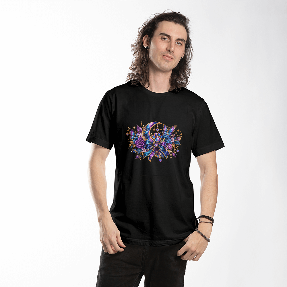 Celestial Jeweled Moon Paw Print Butterfly Graphic Tee