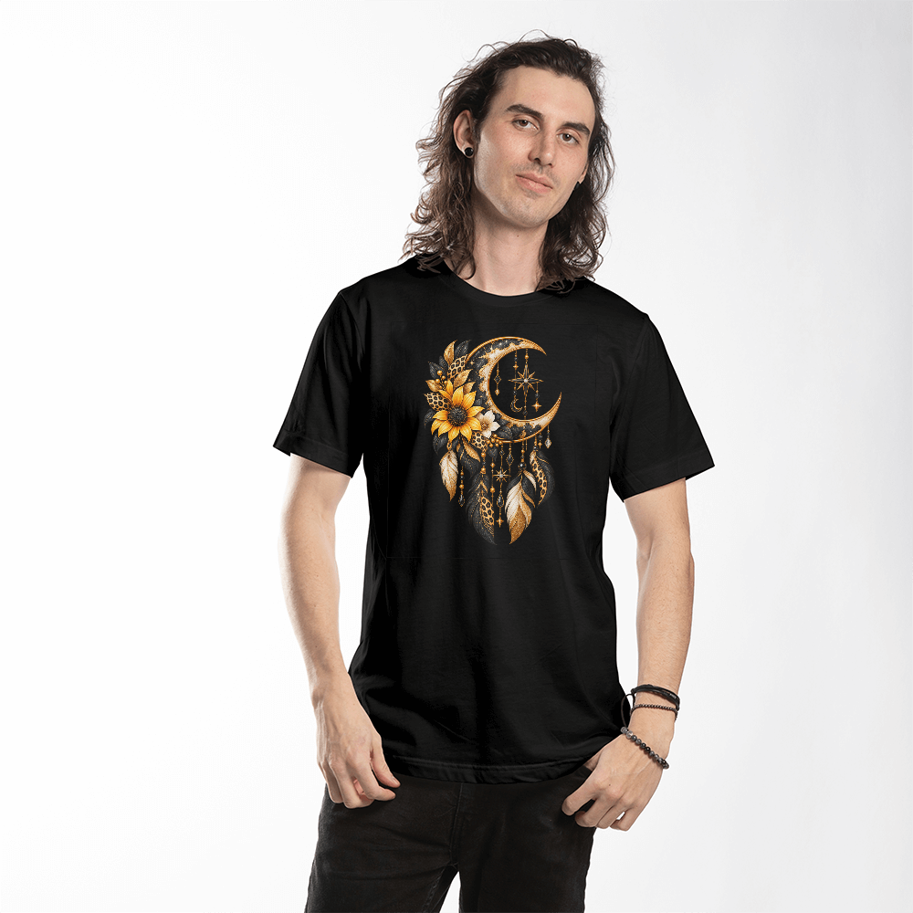 Boho Crescent Moon Dreamcatcher Sunflower Graphic Tee