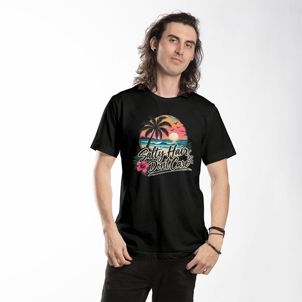 Salty Hair Don't Care Beach Sunset Graphic Tee