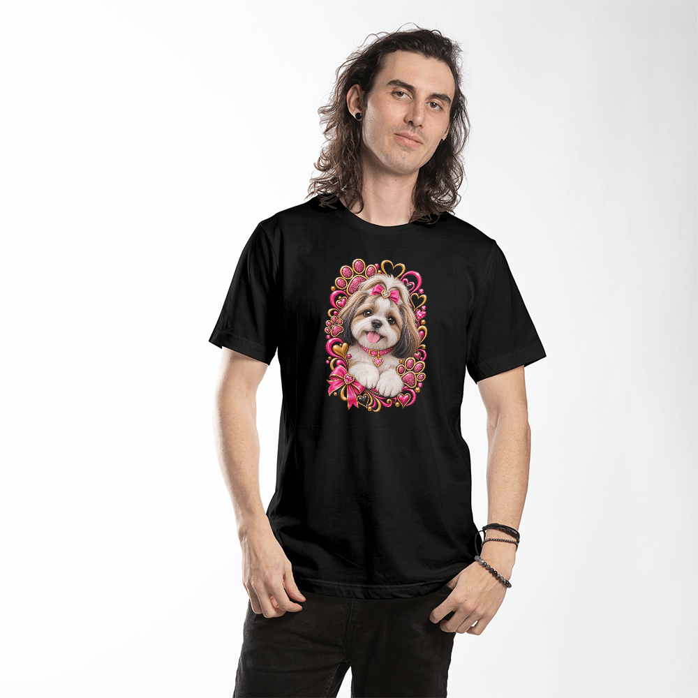 Shih Tzu Pink Paw Print Heart Shirt | Shih Tzu Mom Graphic Tee