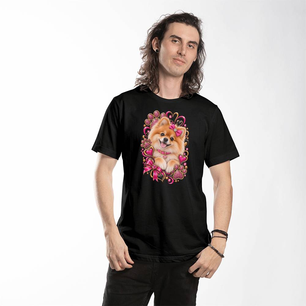 Pomeranian Pink Paw Print Heart Shirt | Pomeranian Mom Graphic Tee