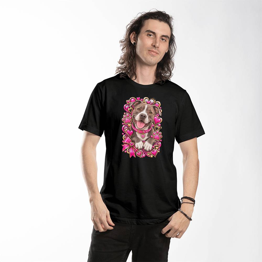 Pit Bull Pink & Gold Heart Paw Print Graphic Tee