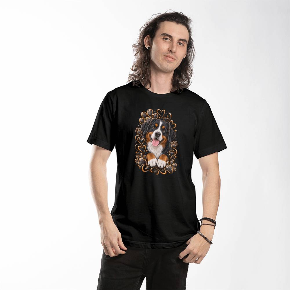 Bernese Mountain Dog Black & Gold Paw Print Heart Shirt | Bernese Mountain Dog Mom Graphic Tee
