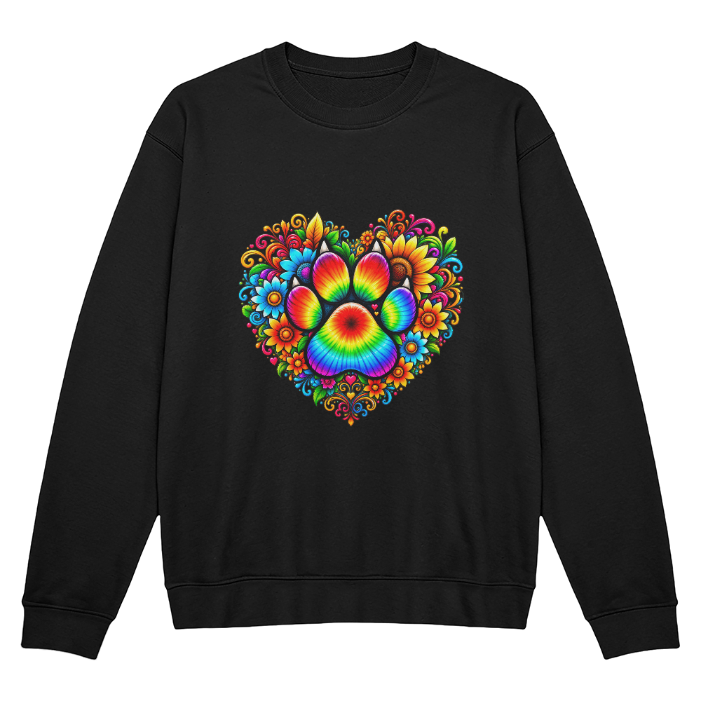 Rainbow Tie-Dye Paw Print Heart Dog Mom Sweatshirt, Colorful Floral Dog Lover Crewneck, Gift for Dog Moms