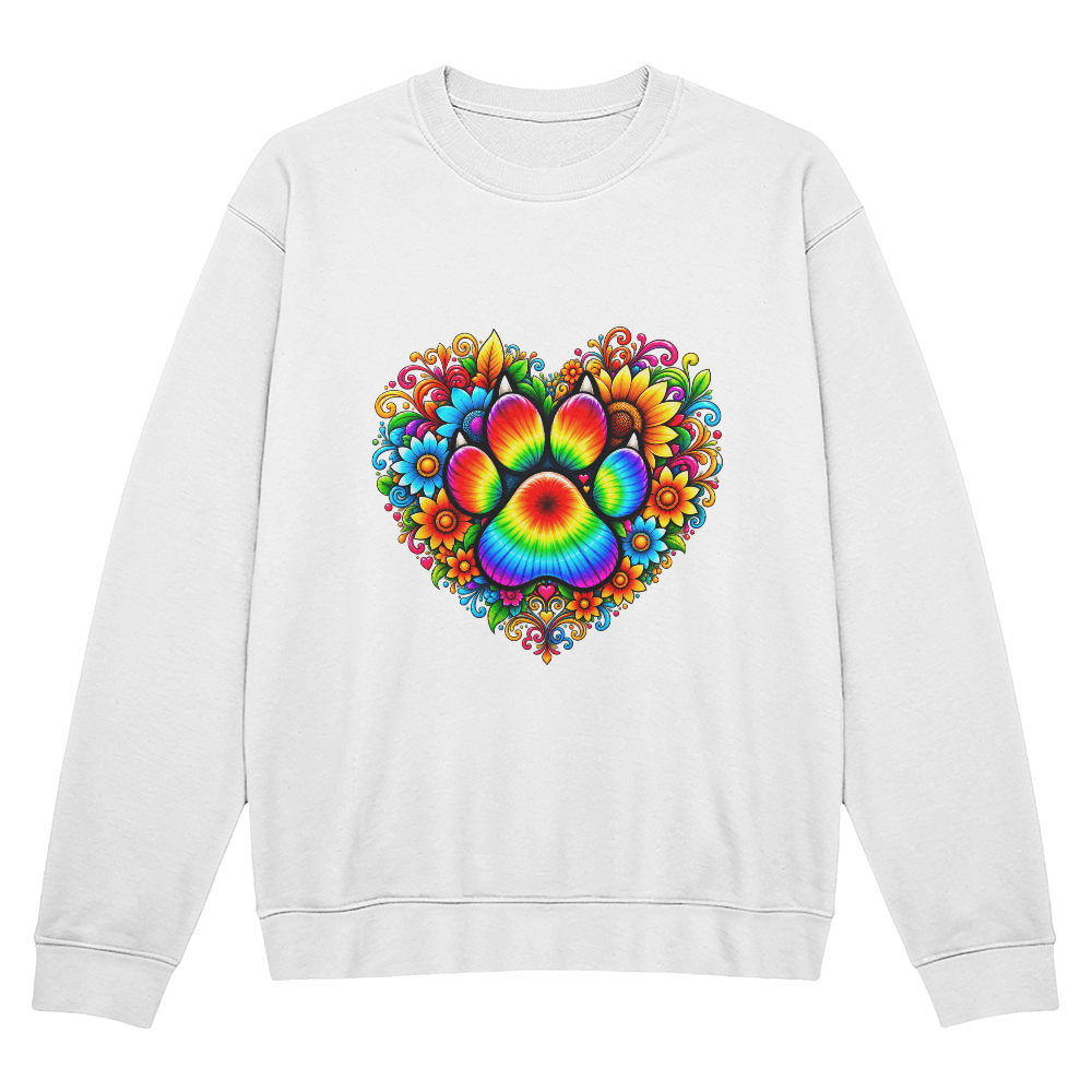 Rainbow Tie-Dye Paw Print Heart Dog Mom Sweatshirt, Colorful Floral Dog Lover Crewneck, Gift for Dog Moms