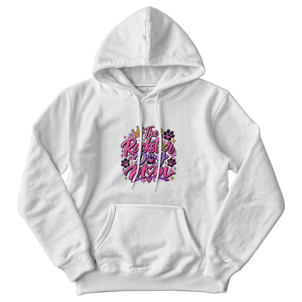 The Rockstar Dog Mom Hoodie, Branded Pink Logo Sweatshirt, Dog Mom Pullover with Paw Print Design