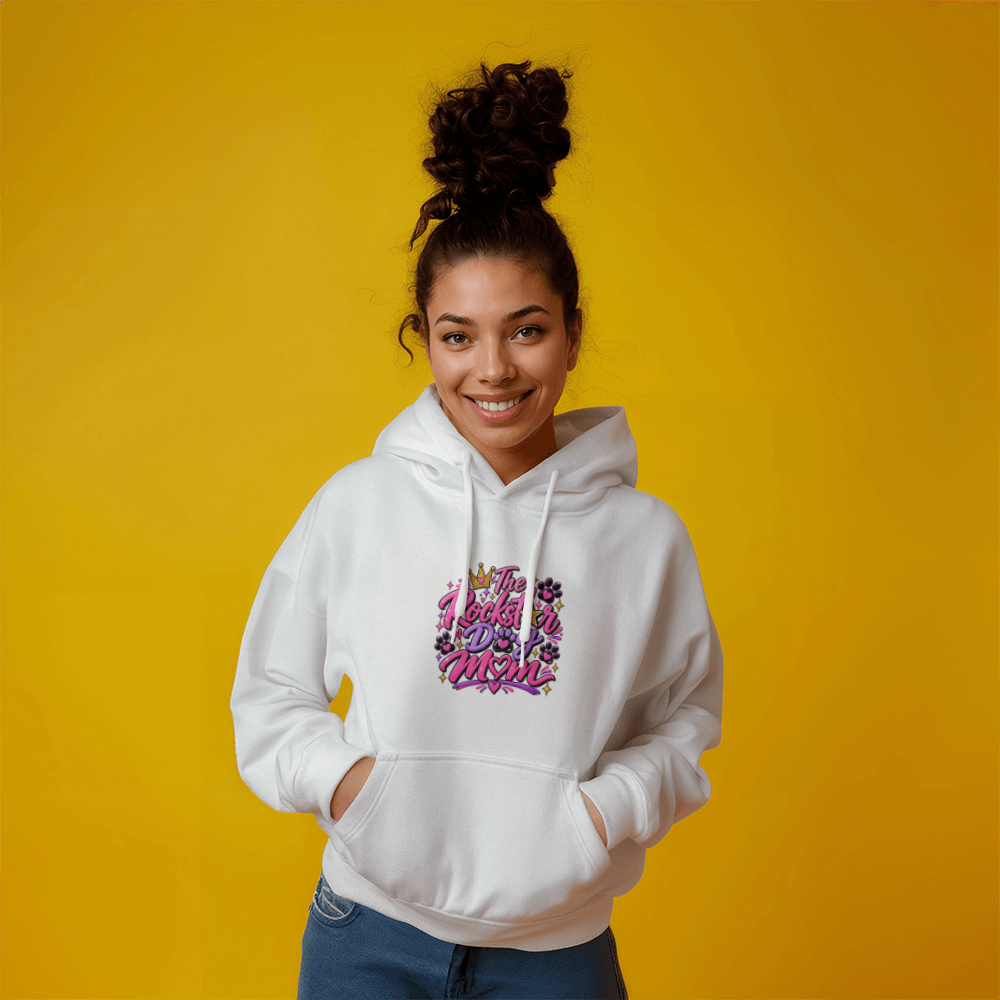 The Rockstar Dog Mom Hoodie, Branded Pink Logo Sweatshirt, Dog Mom Pullover with Paw Print Design