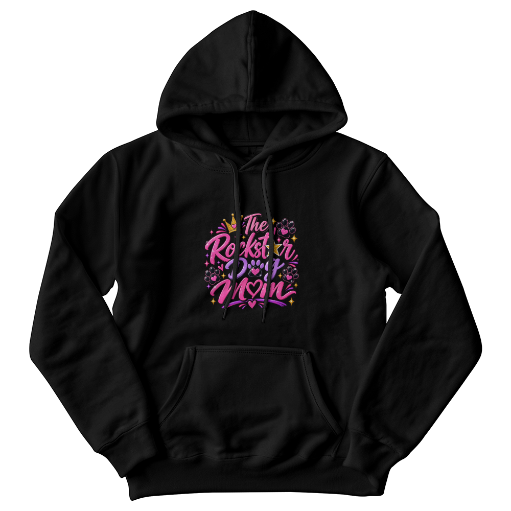 The Rockstar Dog Mom Hoodie, Branded Pink Logo Sweatshirt, Dog Mom Pullover with Paw Print Design