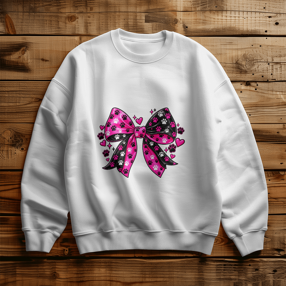 Pink Bow Sweatshirt, Cute Polka Dot Bow Crewneck, Coquette Style Pullover