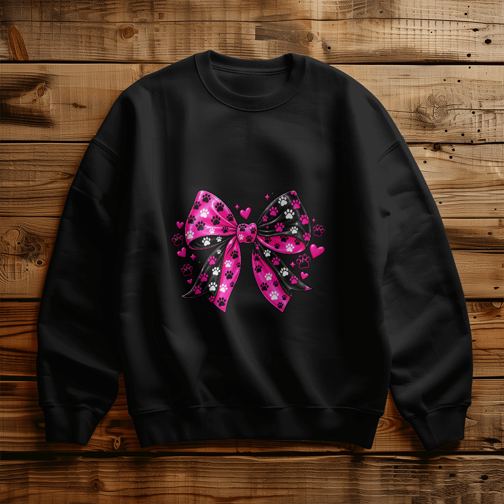 Pink Bow Sweatshirt, Cute Polka Dot Bow Crewneck, Coquette Style Pullover