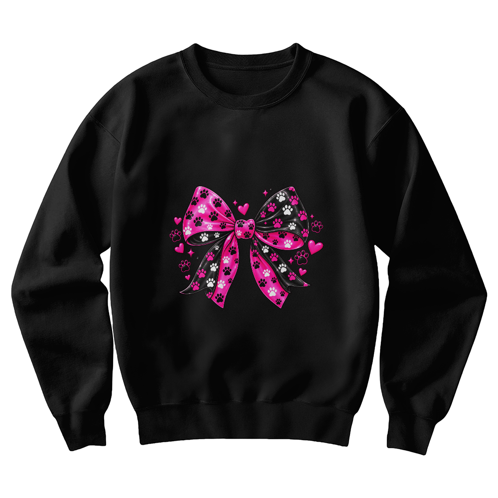 Pink Bow Sweatshirt, Cute Polka Dot Bow Crewneck, Coquette Style Pullover