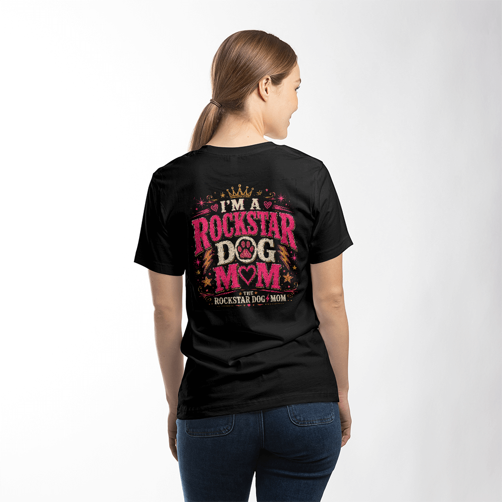 I'm a Rockstar Dog Mom Premium Black Print T-Shirt