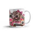 Weim Mom Coffee Mug, Weimaraner Mom Gift featuring two Weimaraners with pink bows, hearts, and roses