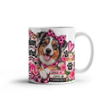 Australian Shepherd Mom Coffee Mug featuring blue merle Australian Shepherd with pink flowers and a crown