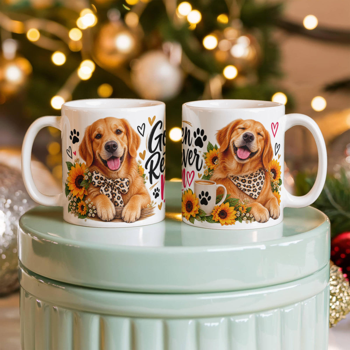 Golden Retriever Mom Coffee Mug with Sunflowers, view 2
