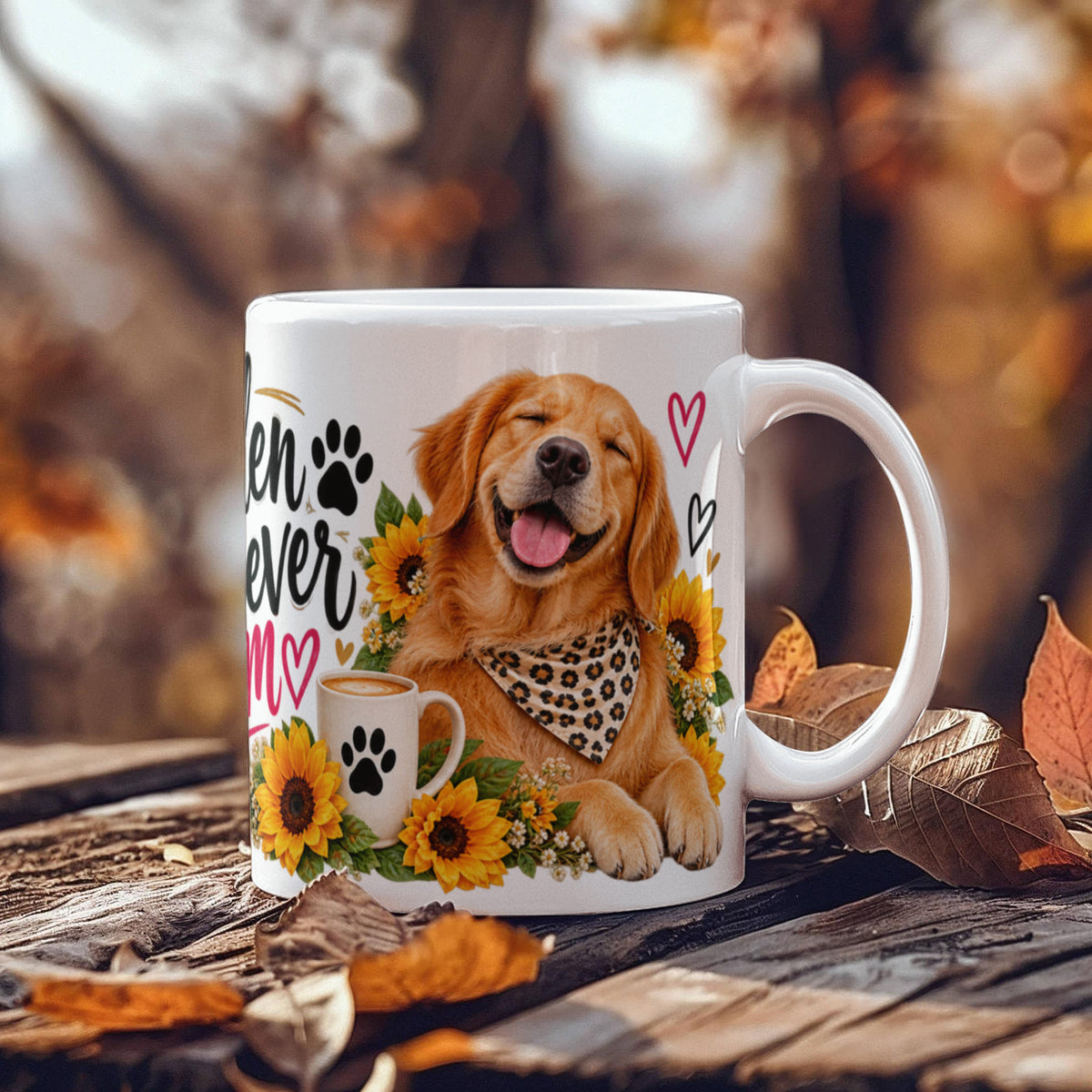 Golden Retriever Mom Coffee Mug with Sunflowers, view 6