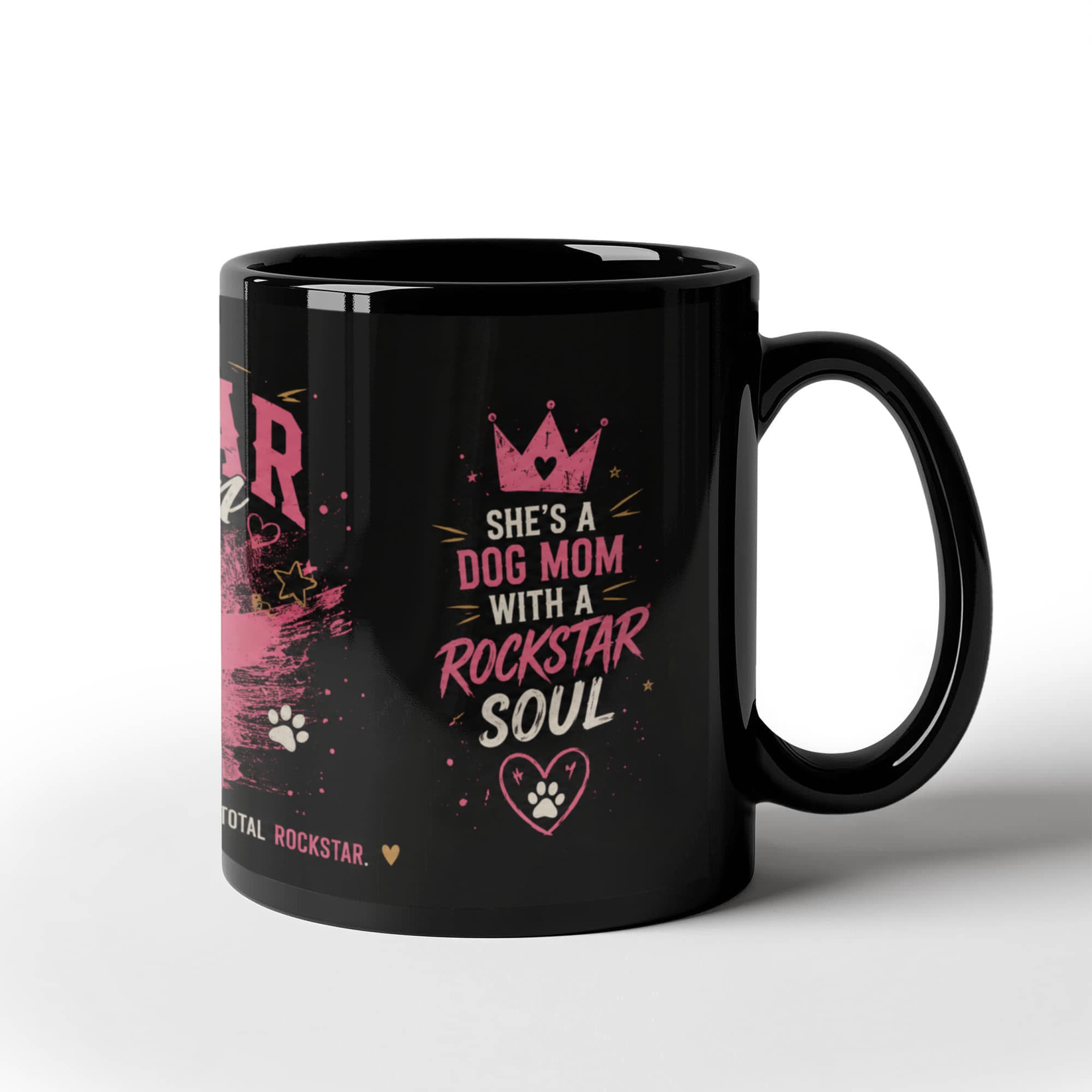The Rockstar Dog Mom Black Ceramic Mug