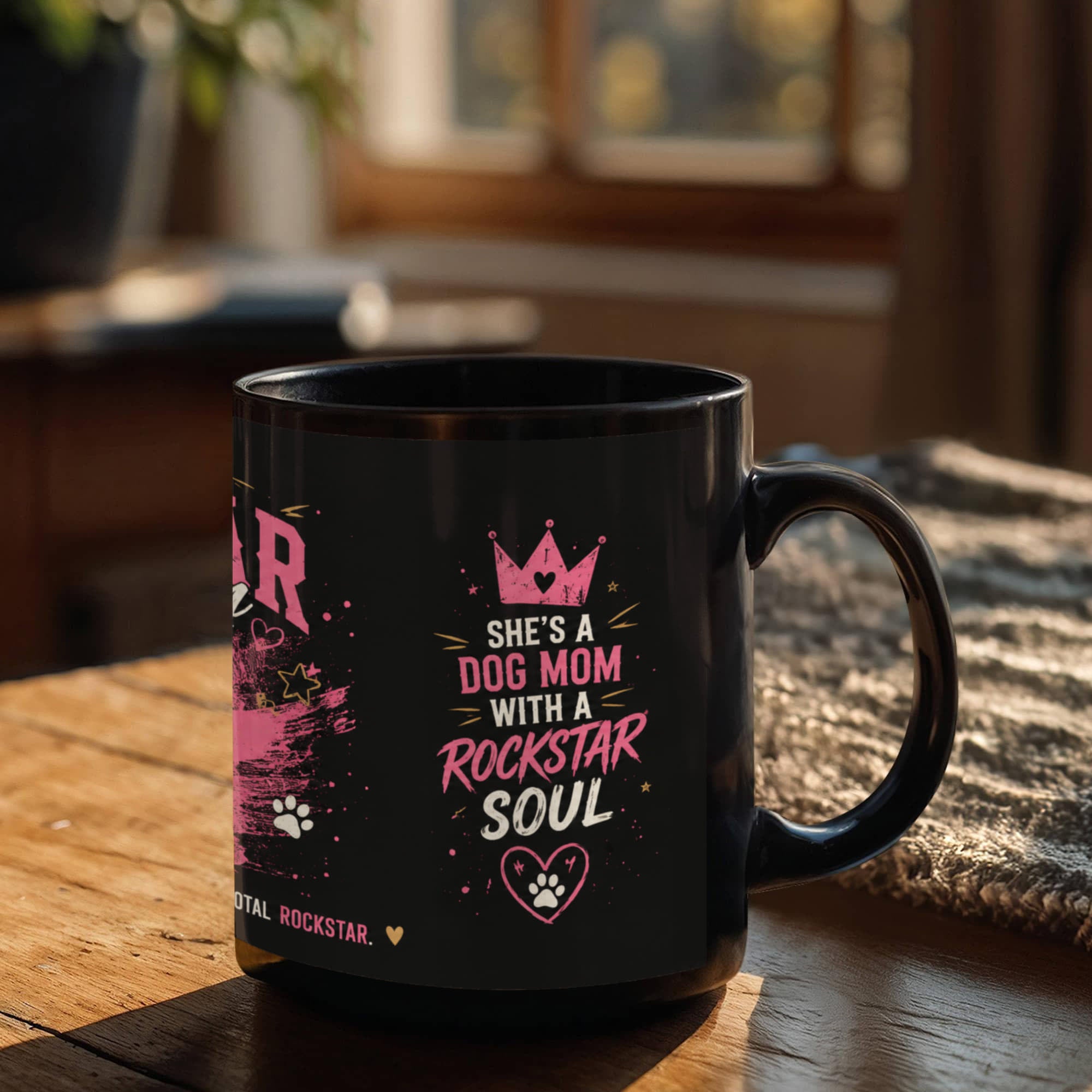 The Rockstar Dog Mom Black Ceramic Mug