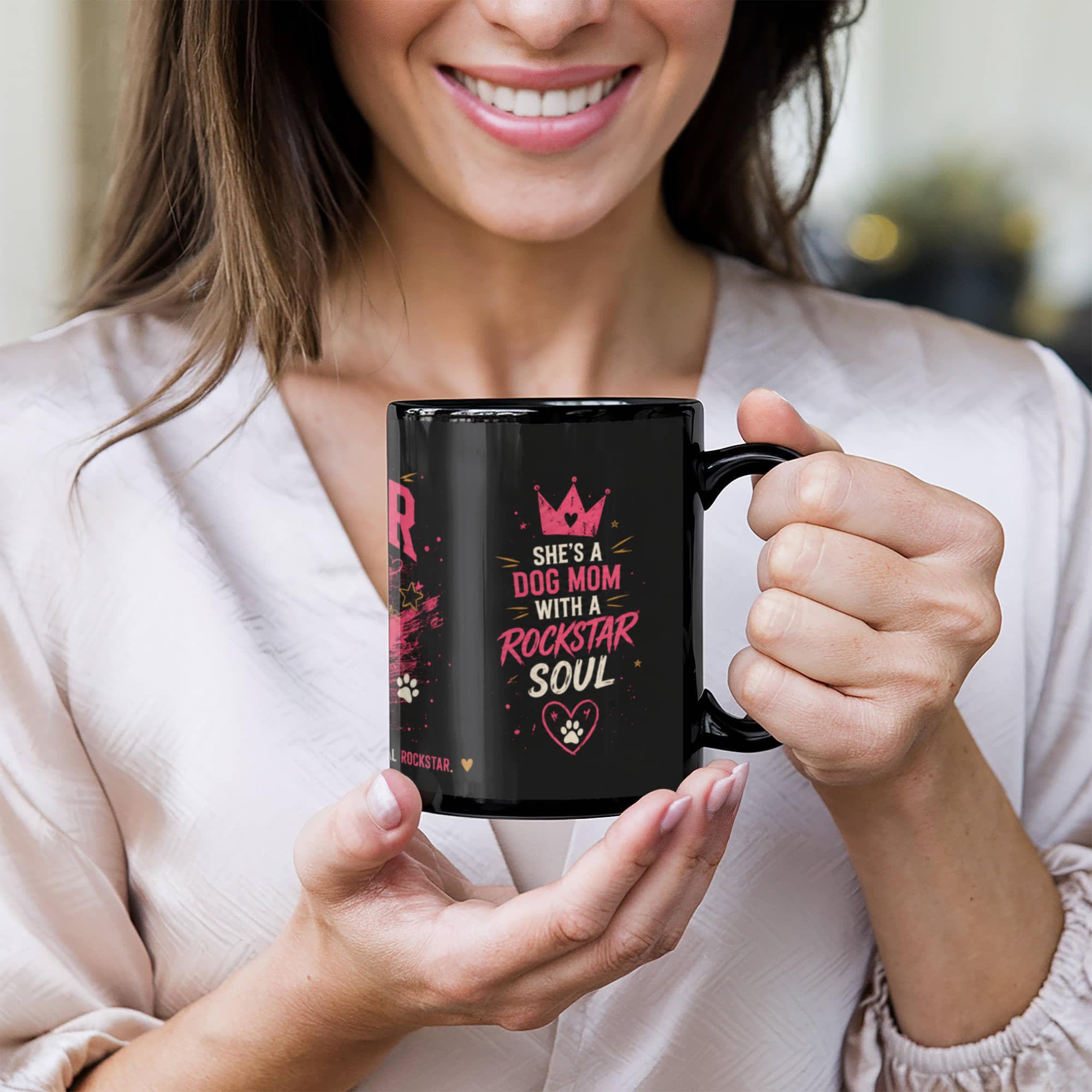 The Rockstar Dog Mom Black Ceramic Mug