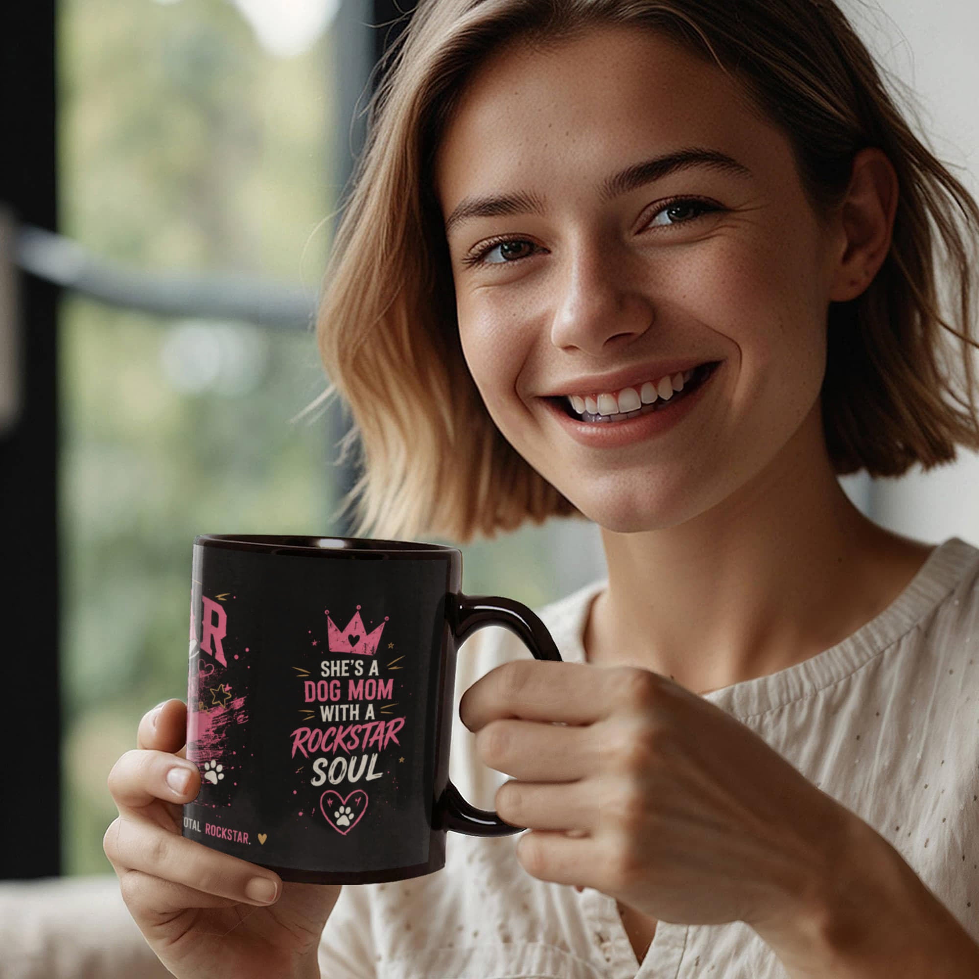The Rockstar Dog Mom Black Ceramic Mug