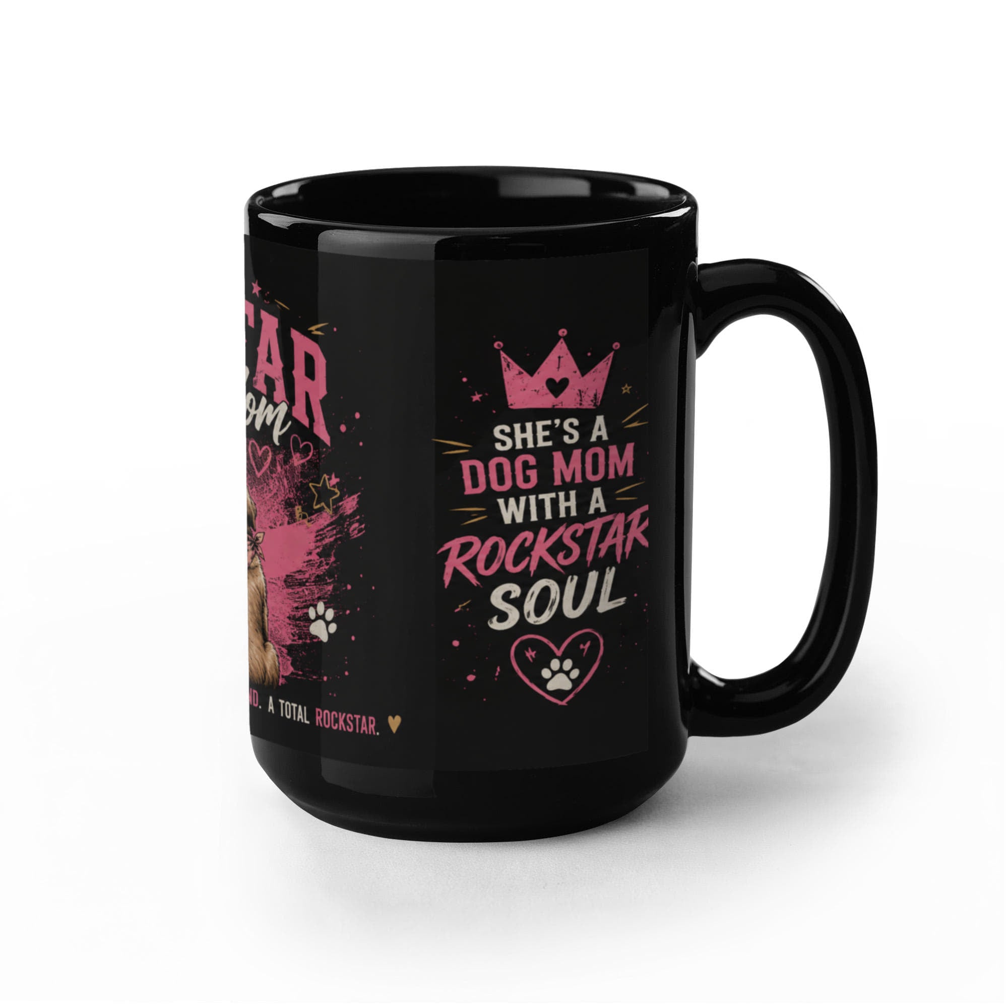 The Rockstar Dog Mom Black Ceramic Mug