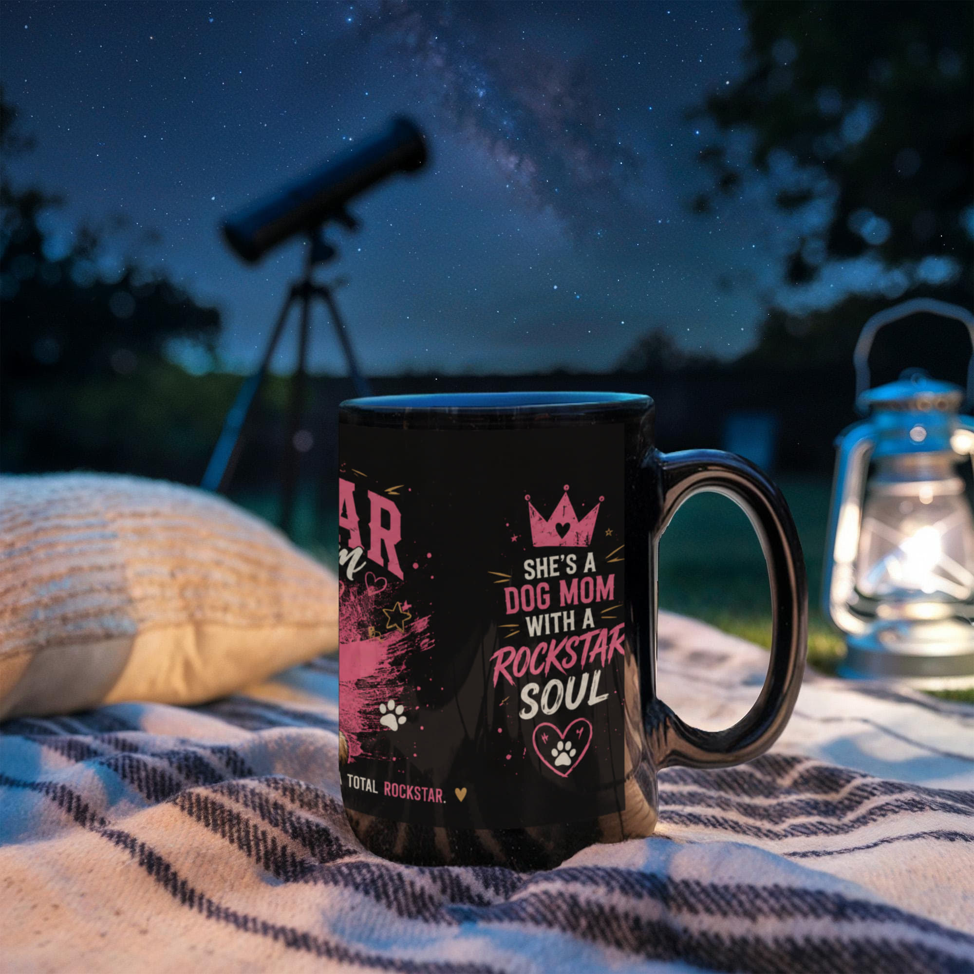 The Rockstar Dog Mom Black Ceramic Mug