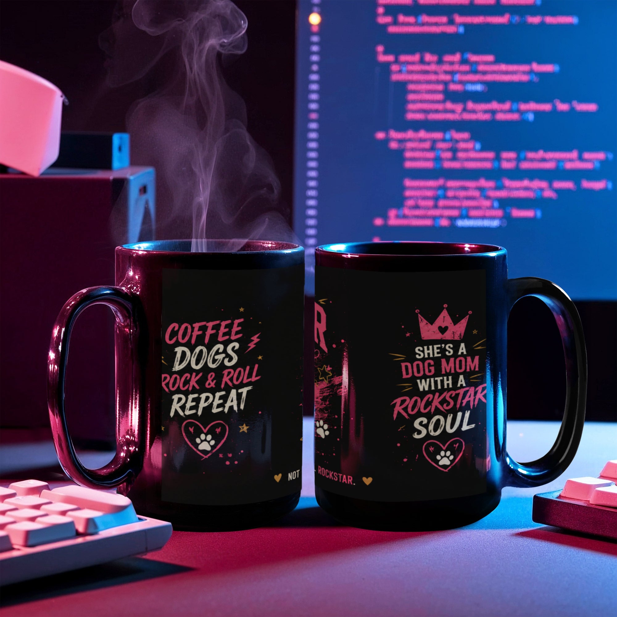 The Rockstar Dog Mom Black Ceramic Mug