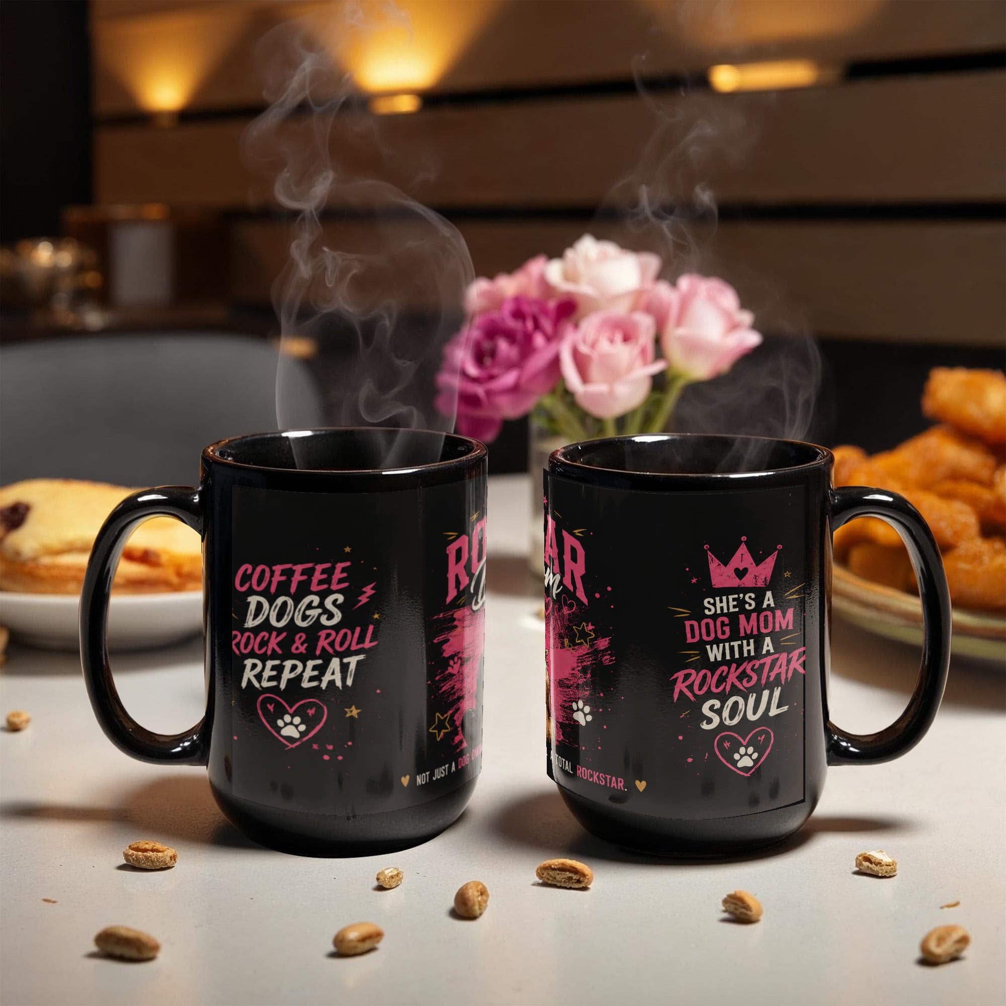 The Rockstar Dog Mom Black Ceramic Mug