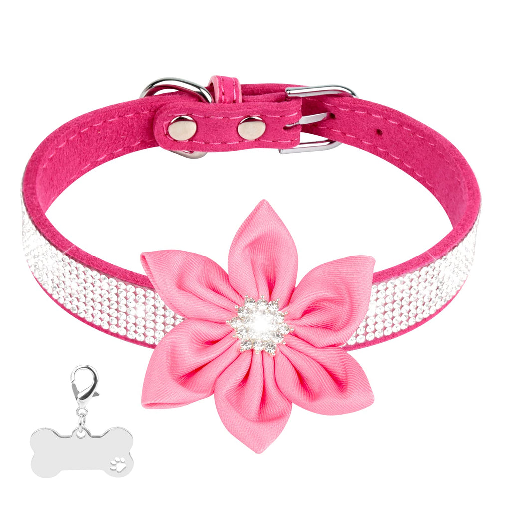 Hot Pink Rhinestone Flower Dog Collar